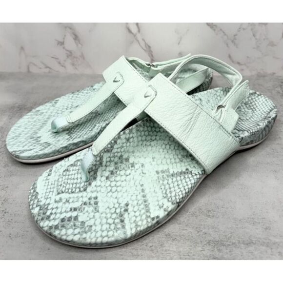Vionic Leather Sandals Size 9 Tala T Strap Mint Green Snakeskin Print - Picture 2 of 8